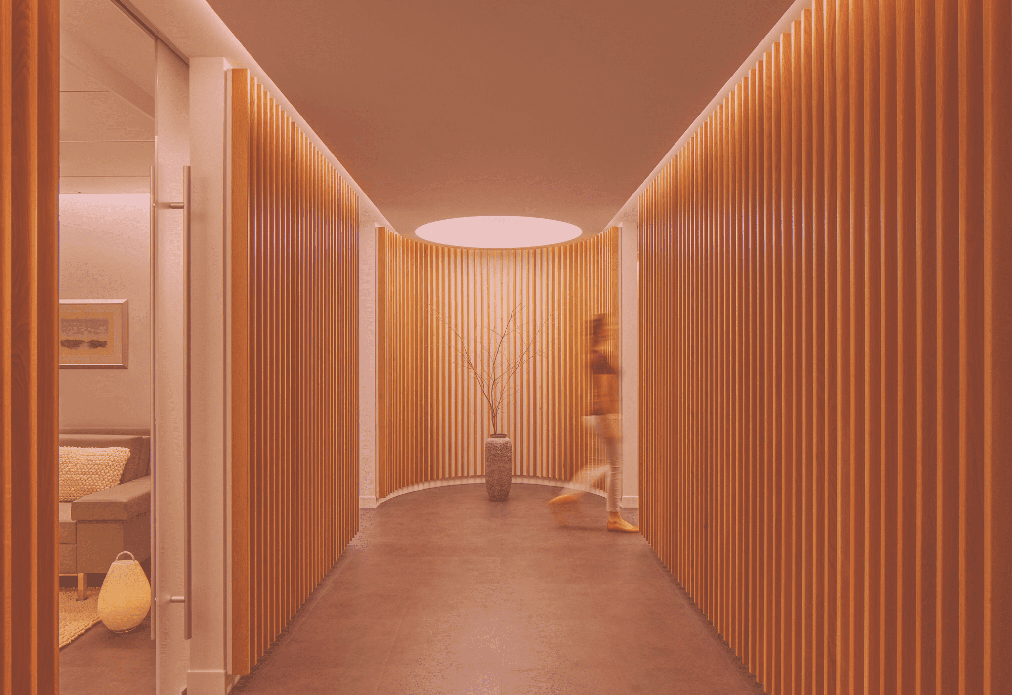 Image is of a beautifully designed hallway at Sunstone Therapies center for healing.